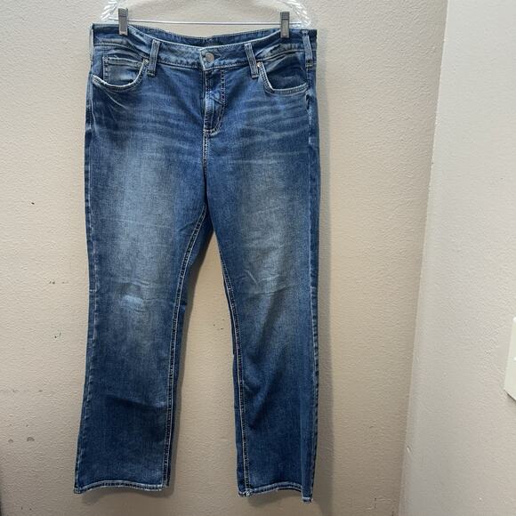 Silver Jeans Womens Size 14 x 31 Elyse Slim Boot Blue Denim Mid Rise Stretch - Picture 1 of 9